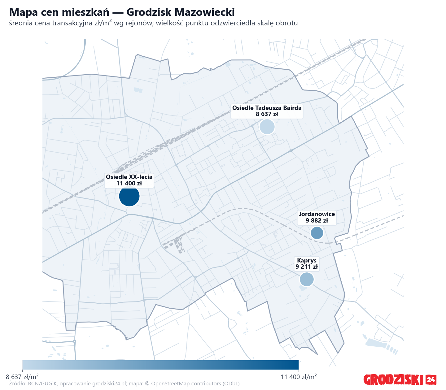 Mapa cen mieszkań - Grodzisk Mazowiecki