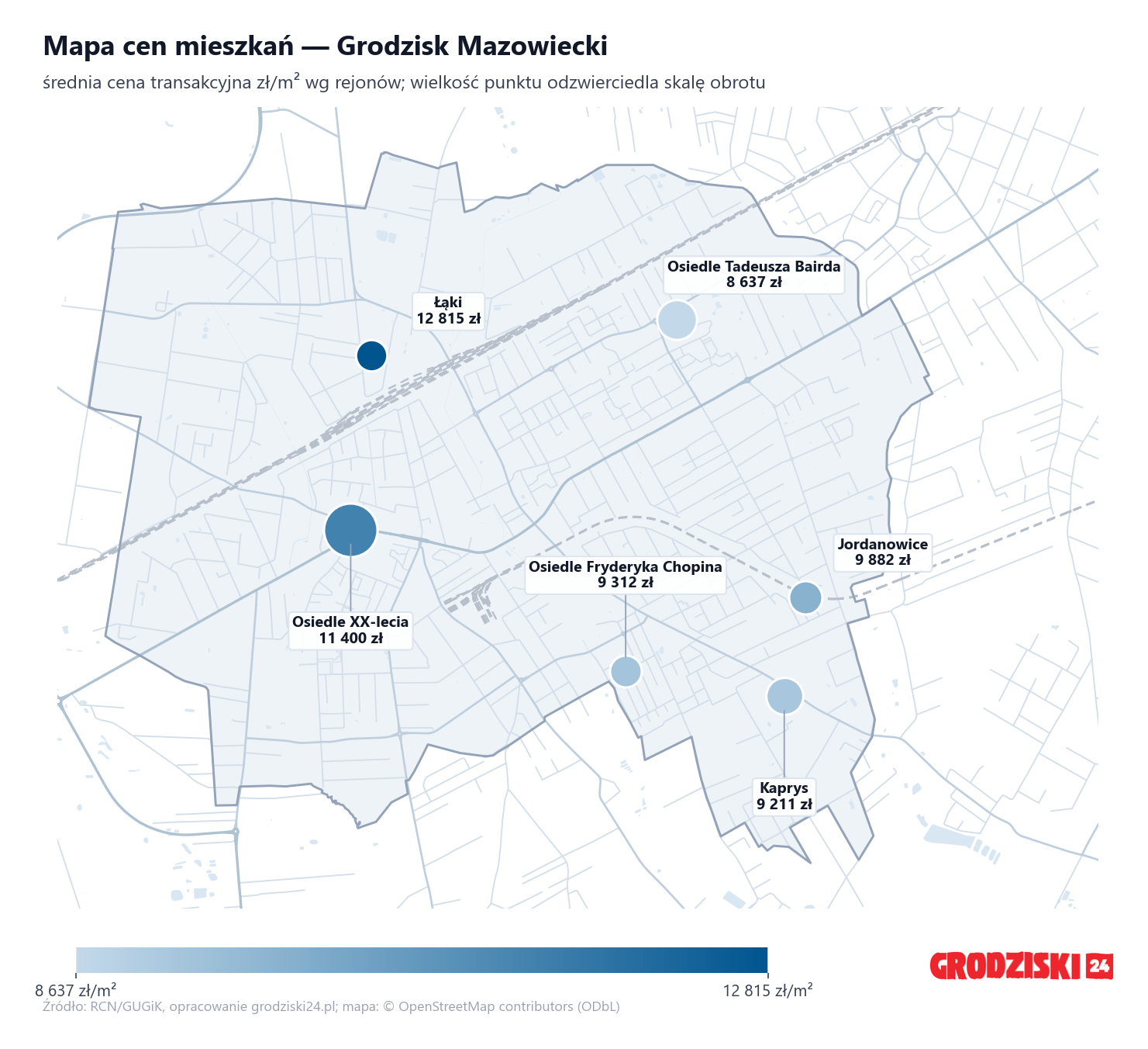 Mapa cen mieszkań - Grodzisk Mazowiecki