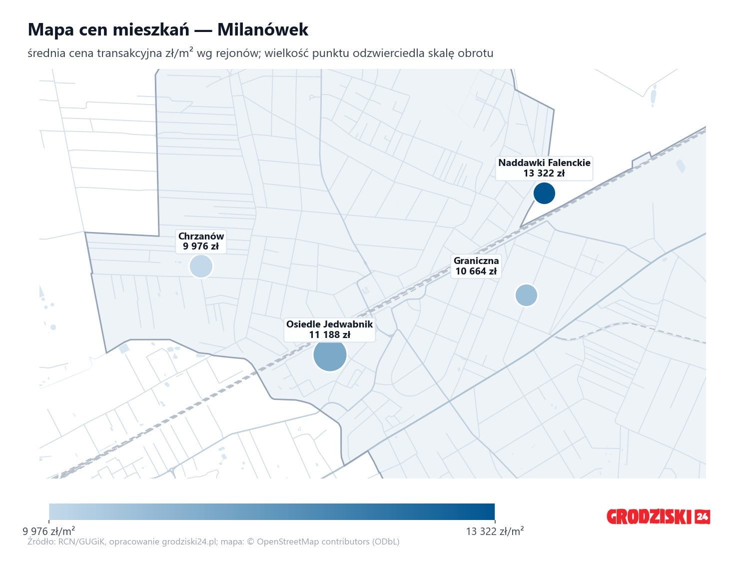 Mapa cen mieszkań - Milanówek