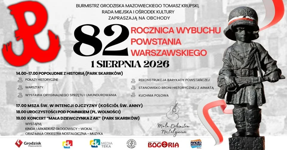 Grafika promocyjna wydarzenia 82. Rocznica Wybuchu Powstania Warszawskiego w Grodzisku