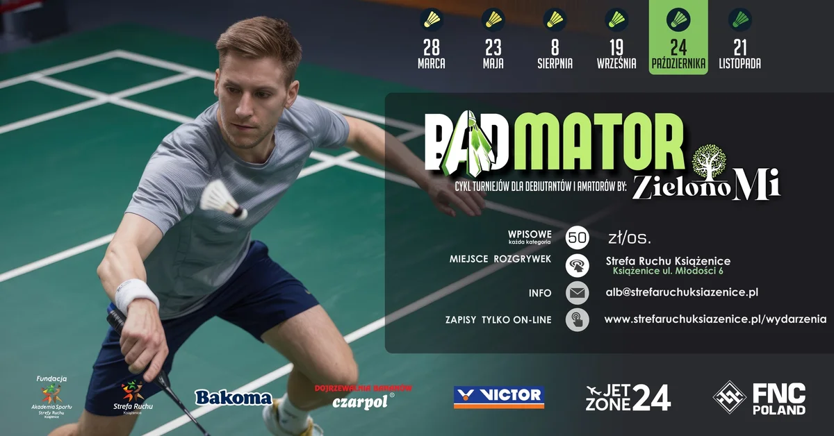 Grafika promocyjna wydarzenia Badmator by Zielono Mi: turniej dla amatorów
