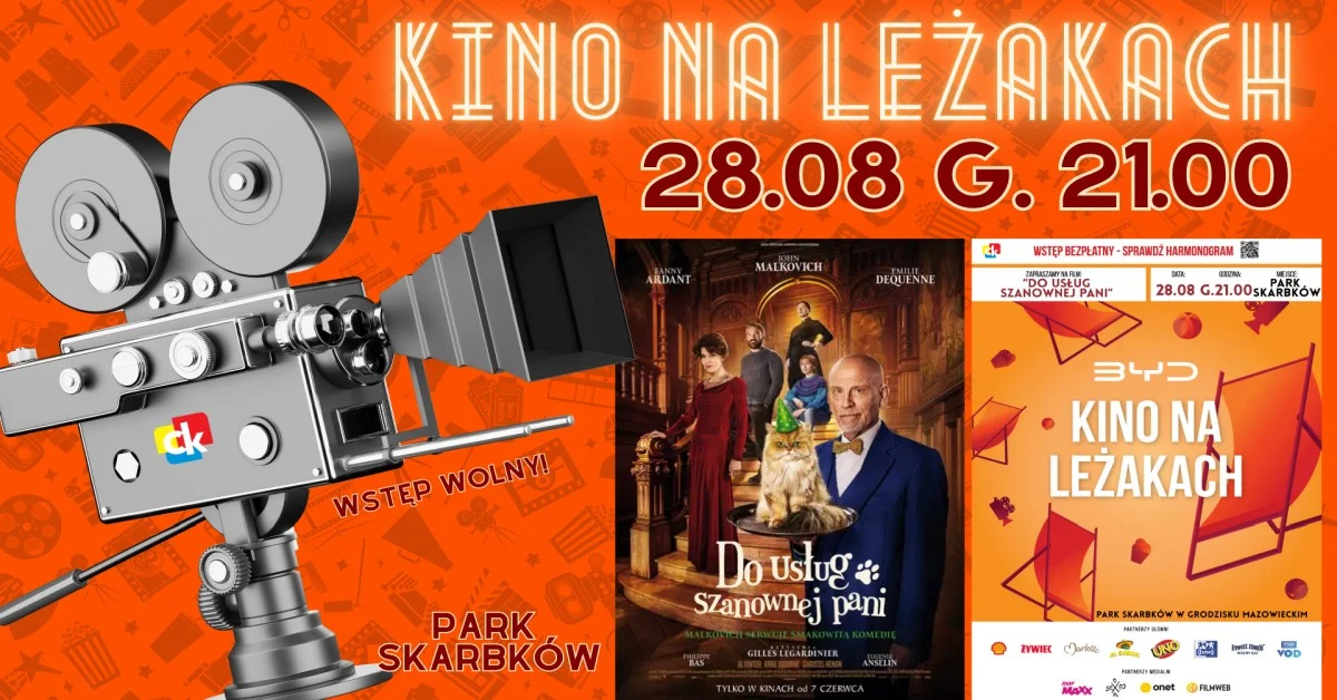 Grafika promocyjna wydarzenia Bezpłatny seans filmowy w Parku Skarbków na leżakach