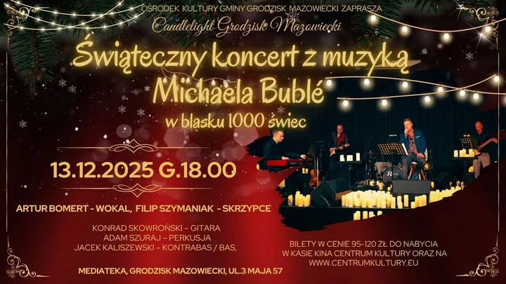 Grafika promocyjna wydarzenia Candlelight Grodzisk Mazowiecki — Świąteczny koncert z muzyką Michaela Bublé