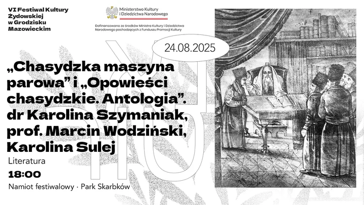 Obrazek przedstawia grafikę promocyjną wydarzenia Spotkanie o opowieściach chasydzkich w Parku Skarbków