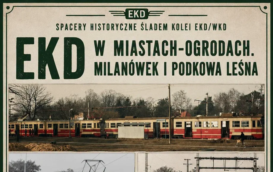 Grafika promocyjna wydarzenia EKD w miastach-ogrodach. Milanówek i Podkowa Leśna
