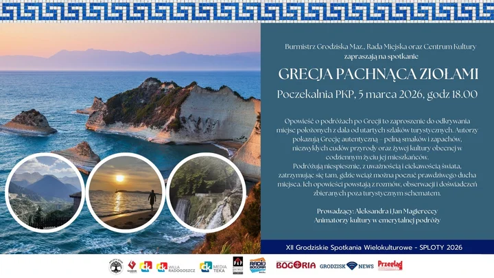 Grafika promocyjna wydarzenia Grecja pachnąca ziołami — opowieści podróżnicze w Grodzisku