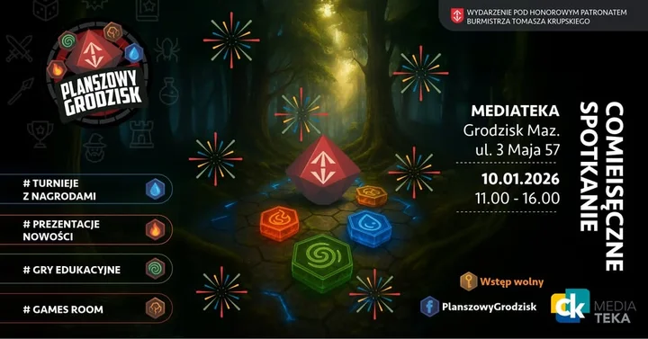Grafika promocyjna wydarzenia Grodziskie Spotkania Planszówkowe – Planszowy Grodzisk (10 stycznia 2026)