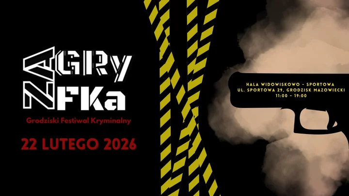 Grafika promocyjna wydarzenia III Grodziski Festiwal Kryminalny ZAGRYFKA — Grodzisk Mazowiecki, 22 lutego 2026