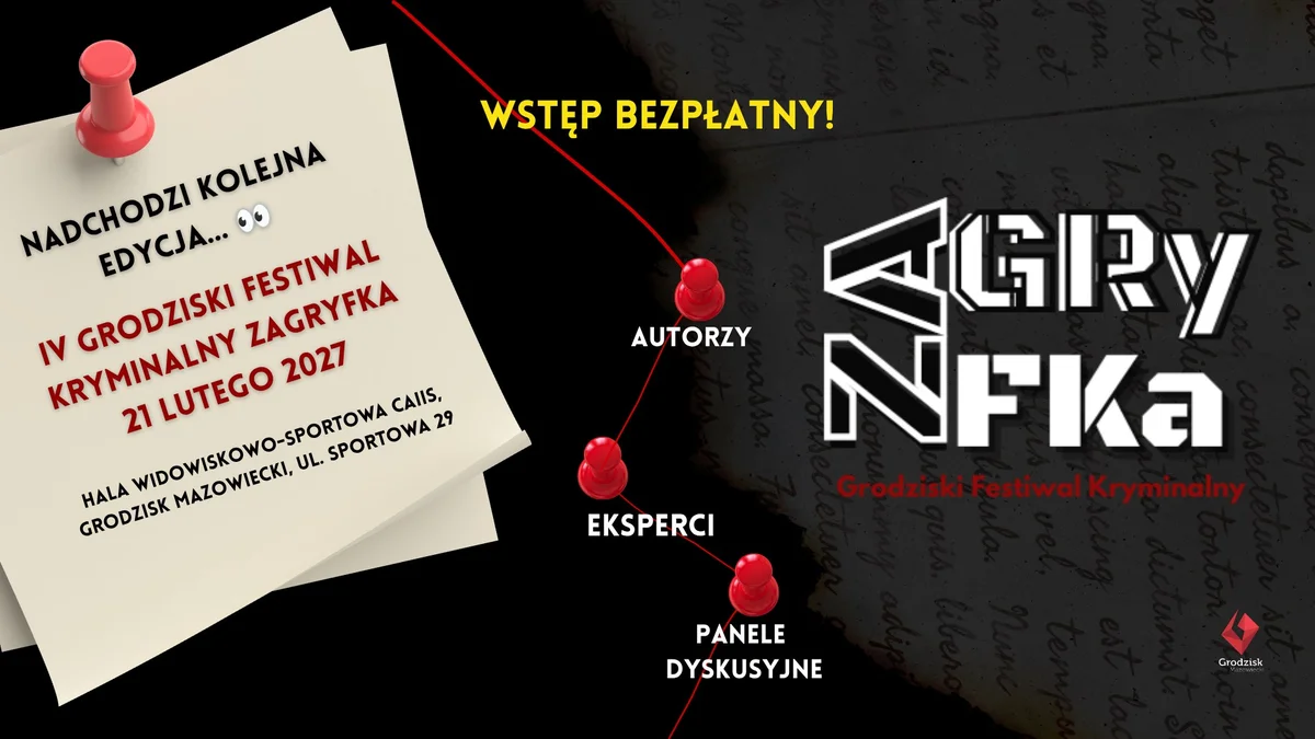 Grafika promocyjna wydarzenia ZAGRYFKA 2027: festiwal kryminalny w Grodzisku
