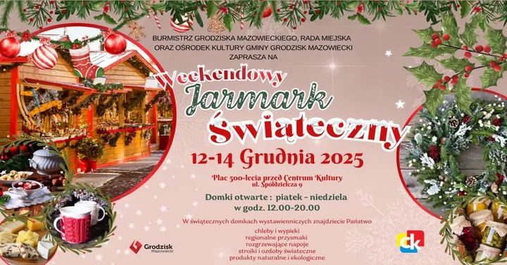 Grafika promocyjna wydarzenia Jarmark Świąteczny w Grodzisku Mazowieckim — jarmark na Placu 500‑lecia