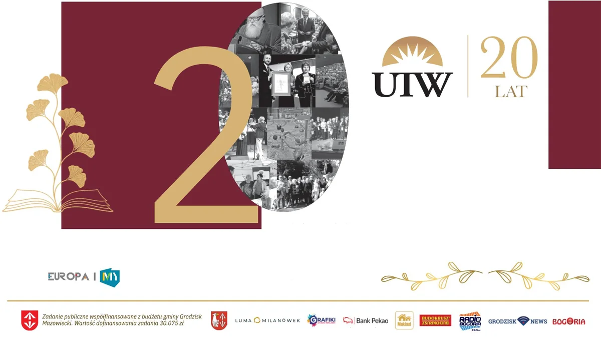 Grafika promocyjna wydarzenia Jubileusz 20 lat UTW w Grodzisku: uroczystość i koncert