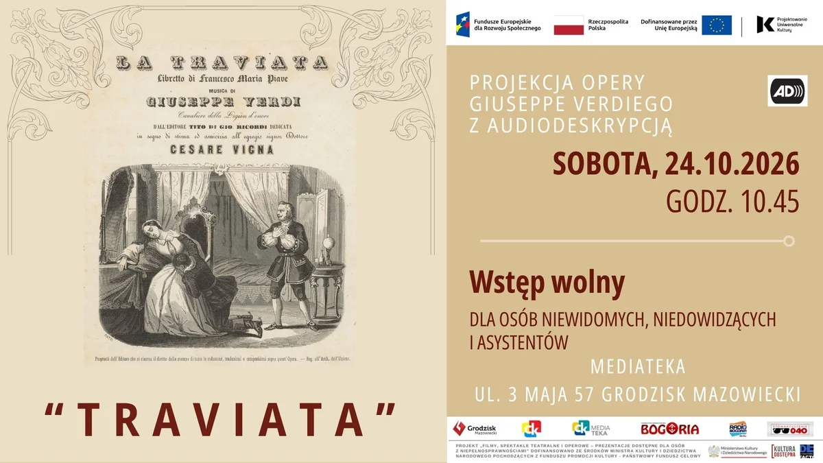 Grafika promocyjna wydarzenia Słowem Widziane: „Traviata” z audiodeskrypcją