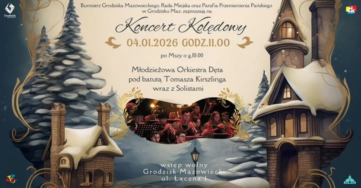 Grafika promocyjna wydarzenia Koncert Kolędowy w Parafii Przemienienia Pańskiego w Łąkach — 4 stycznia 2026