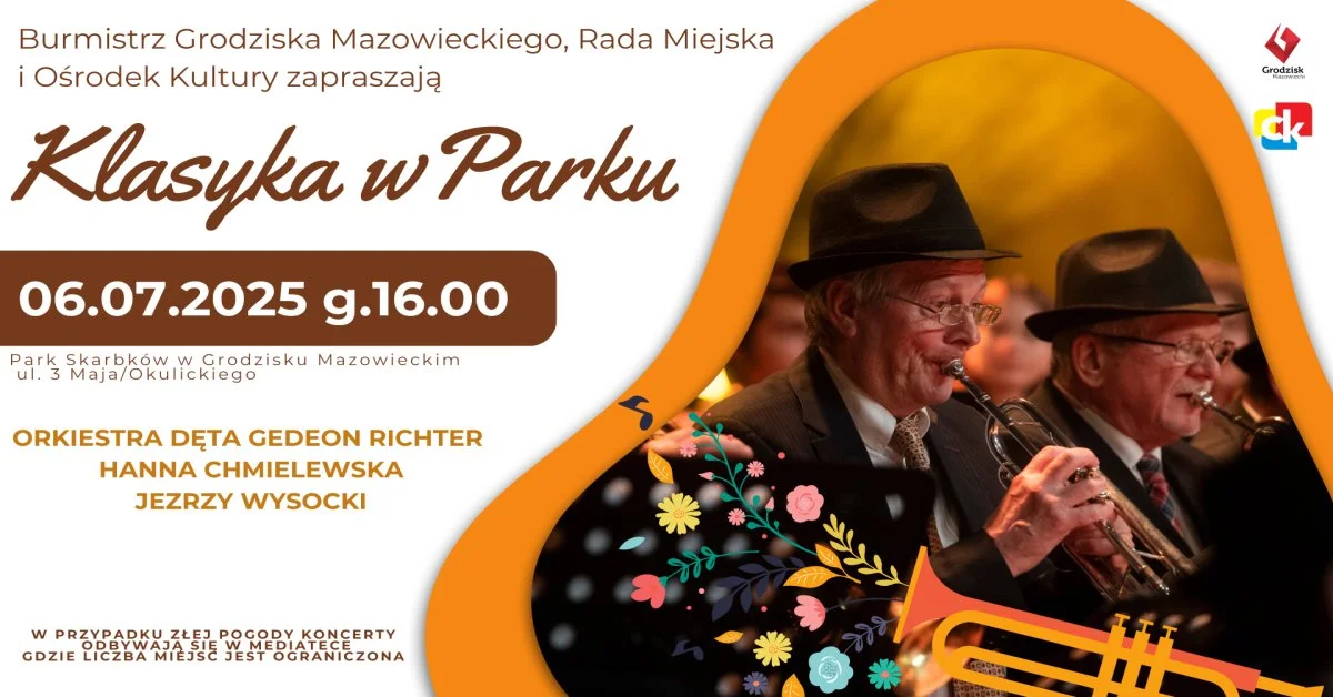 Grafika promocyjna wydarzenia Letnie koncerty Orkiestry Dętej Gedeon Richter w Grodzisku Mazowieckim