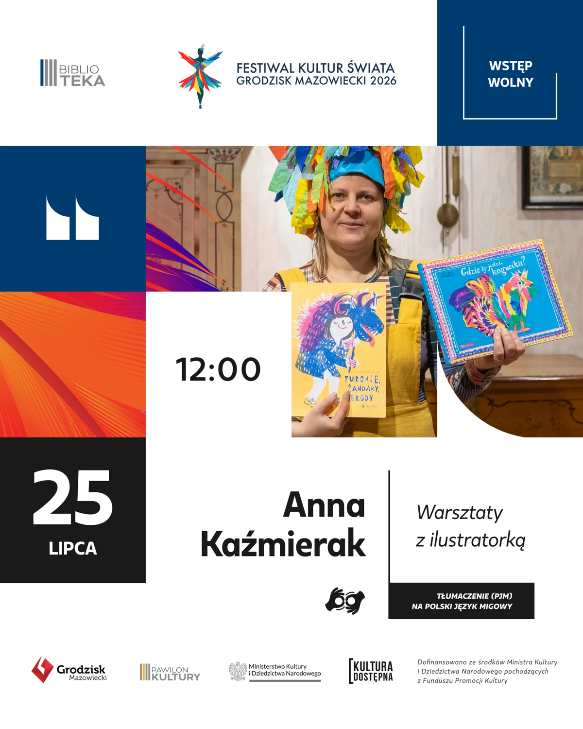 Grafika promocyjna wydarzenia Letnie poszukiwania kogucika. Warsztaty z Anną Kaźmierak