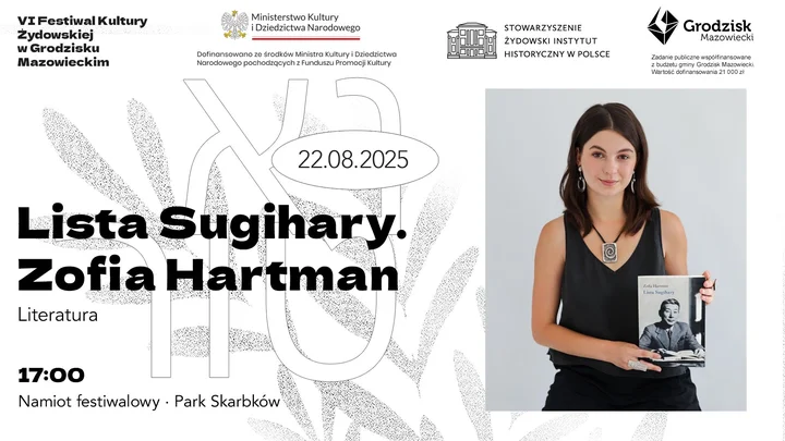 Obrazek przedstawia grafikę promocyjną wydarzenia Spotkanie autorskie z Zofią Hartman o książce „Lista Sugihary”