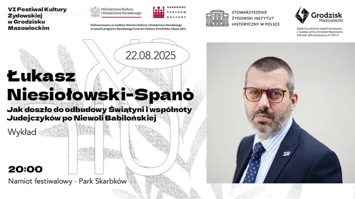 Obrazek przedstawia grafikę promocyjną wydarzenia Wykład prof. Łukasza Niesiołowskiego-Spanò o odbudowie Świątyni po Niewoli Babilońskiej