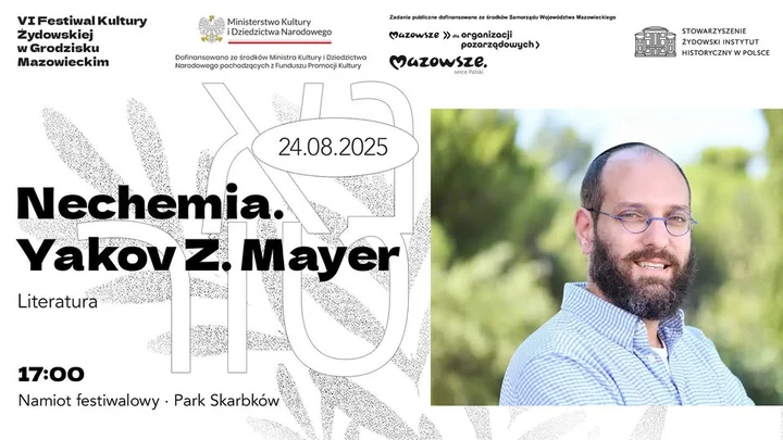 Obrazek przedstawia grafikę promocyjną wydarzenia Spotkanie autorskie z Yakovem Z. Mayerem w Parku Skarbków