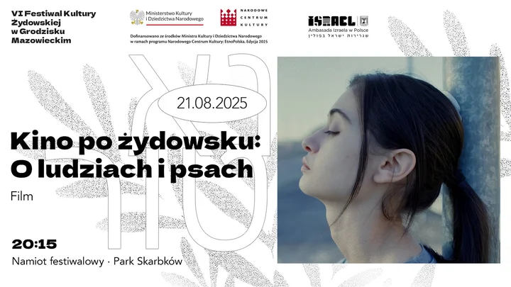 Obrazek przedstawia grafikę promocyjną wydarzenia Plenerowy pokaz filmu „O ludziach i psach” w Parku Skarbków