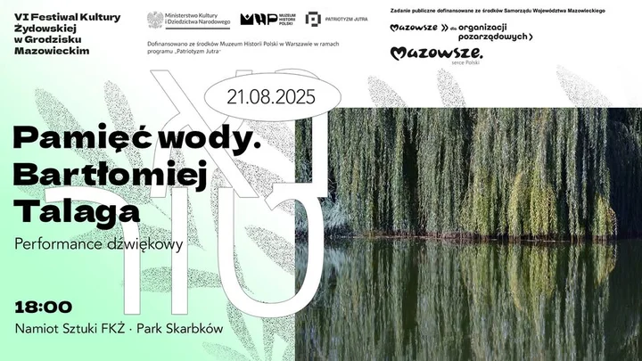 Obrazek przedstawia grafikę promocyjną wydarzenia Performance dźwiękowy „Pamięć wody” — Bartłomiej Talaga