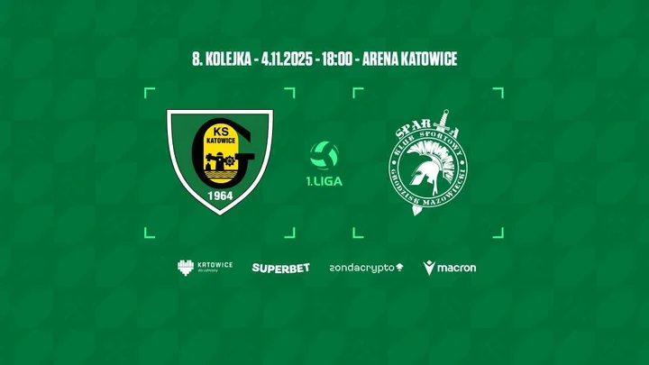 Grafika promocyjna wydarzenia PLS 1. Liga: GKS Katowice – Sparta Grodzisk Mazowiecki w Arenie Katowice
