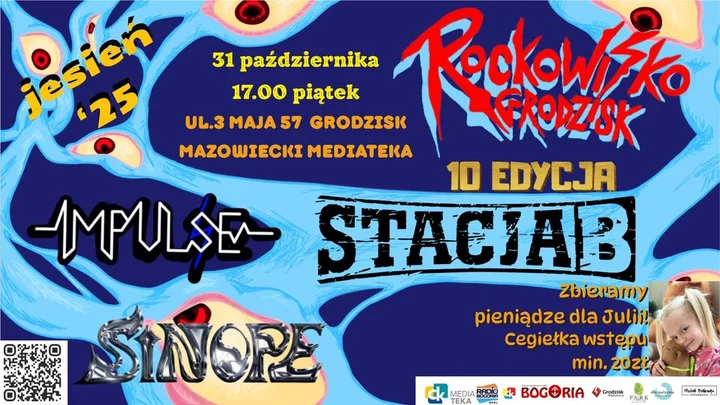 Grafika promocyjna wydarzenia Rockowisko Grodzisk — 10. edycja: koncerty 31 października w Mediatece