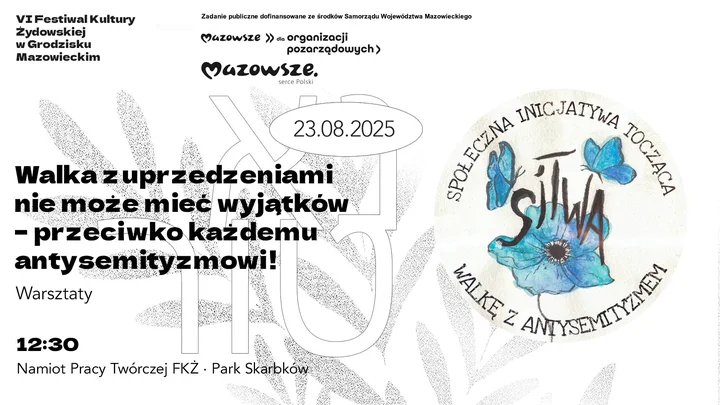 Obrazek przedstawia grafikę promocyjną wydarzenia Warsztaty przeciwdziałania antysemityzmowi w Grodzisku Mazowieckim