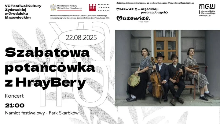 Obrazek przedstawia grafikę promocyjną wydarzenia Szabatowa potańcówka i koncert HrayBery w Parku Skarbków