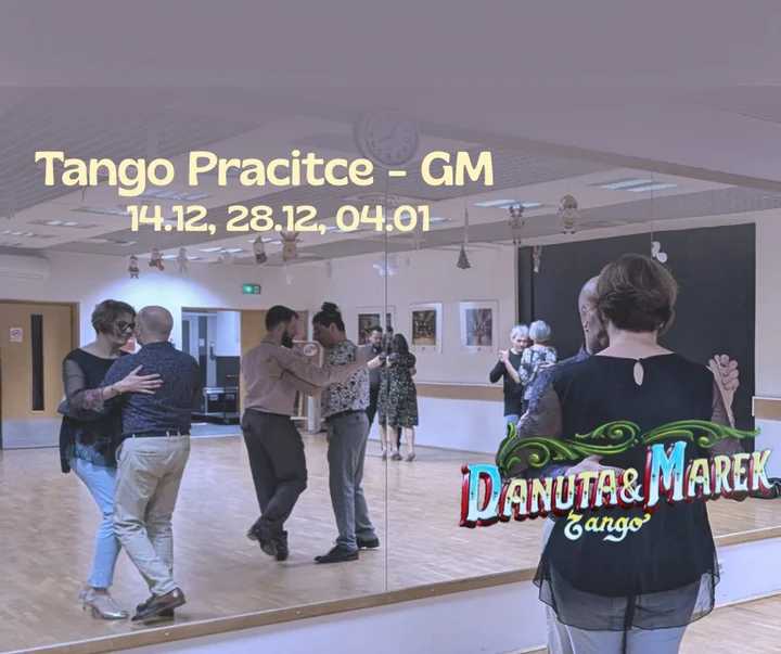 Grafika promocyjna wydarzenia Tango Practice - GM: praktyka tanga w Centrum Kultury Grodzisk Mazowiecki
