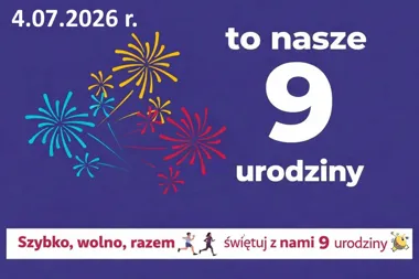 Grafika promocyjna wydarzenia 9. urodziny parkrun Grodzisk Mazowiecki na Stawach Walczewskiego