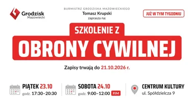 Grafika promocyjna wydarzenia Bezpłatne szkolenie z obrony cywilnej