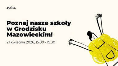Grafika promocyjna wydarzenia Dni Otwarte MMS w Grodzisku Mazowieckim – szkoła, rozmowy i warsztaty dla dzieci