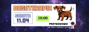 Grafika promocyjna wydarzenia Dogoterapia w Grodzisku Mazowieckim – zajęcia dla dzieci z udziałem psa terapeutycznego