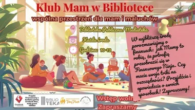 Grafika promocyjna wydarzenia Klub Mam w Bibliotece — spotkania dla mam z dziećmi