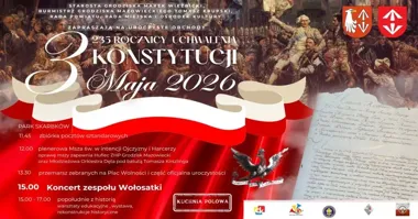 Grafika promocyjna wydarzenia Grodzisk Mazowiecki świętuje 235. rocznicę Uchwalenia Konstytucji 3 Maja