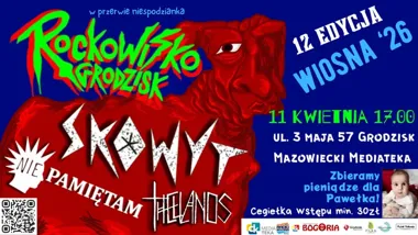 Grafika promocyjna wydarzenia Rockowisko Grodzisk 12. edycja – wiosenna noc z rockiem i punkową energią