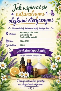 Grafika promocyjna wydarzenia Sekrety Olejków Eterycznych w Grodzisku Mazowieckim – bezpłatne spotkanie o aromaterapii
