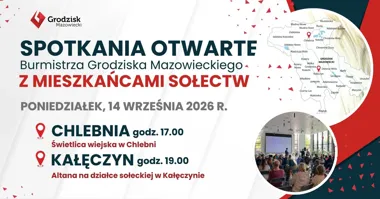 Grafika promocyjna wydarzenia Spotkania z mieszkańcami sołectw Chlebnia i Kałęczyn