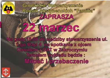Grafika promocyjna wydarzenia Spotkanie z o. Dawidem OAT w Zakroczymiu
