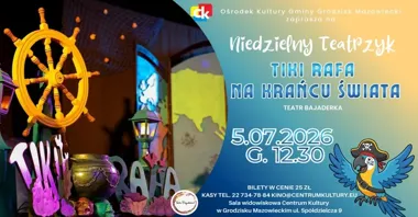 Grafika promocyjna wydarzenia Tiki Rafa na krańcu Świata — niedzielny teatrzyk dla najmłodszych