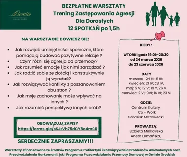 Grafika promocyjna wydarzenia Trening Zastępowania Agresji — bezpłatny warsztat rozwojowy