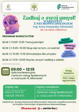 Grafika promocyjna wydarzenia Warsztaty z neuropsychologiem „Zadbaj o swój umysł”