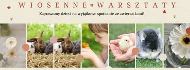Grafika promocyjna wydarzenia Wiosenne Spotkanie z Małymi Zwierzątkami — warsztaty dla dzieci w Grodzisku Maz.