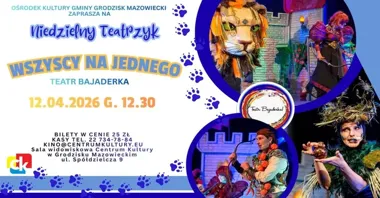 Grafika promocyjna wydarzenia Wszyscy na jednego — niedzielny teatrzyk dla najmłodszych