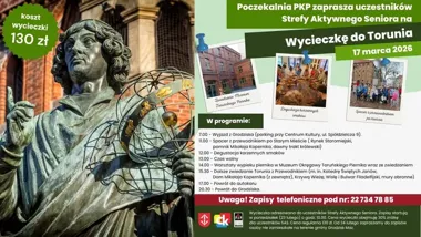 Grafika promocyjna wydarzenia Wycieczka do Torunia dla seniorów z Gminy Grodzisk Mazowiecki