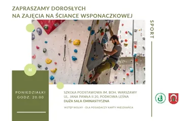 Grafika promocyjna wydarzenia Zajęcia na ściance wspinaczkowej dla dorosłych