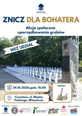 Grafika promocyjna wydarzenia Znicz dla Bohatera – akcja społeczna uporządkowania grobów