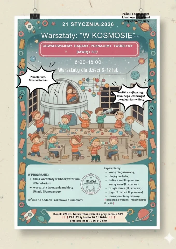 Grafika promocyjna wydarzenia Warsztaty W kosmosie — dzień z filmem i zajęciami w Planetarium