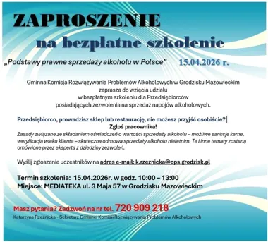 Bezpłatne szkolenie o sprzedaży alkoholu rusza w Grodzisku Mazowieckim