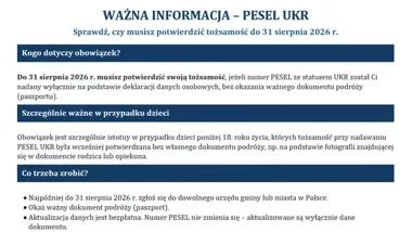 Osoby z numerem PESEL UKR muszą potwierdzić swoją tożsamość